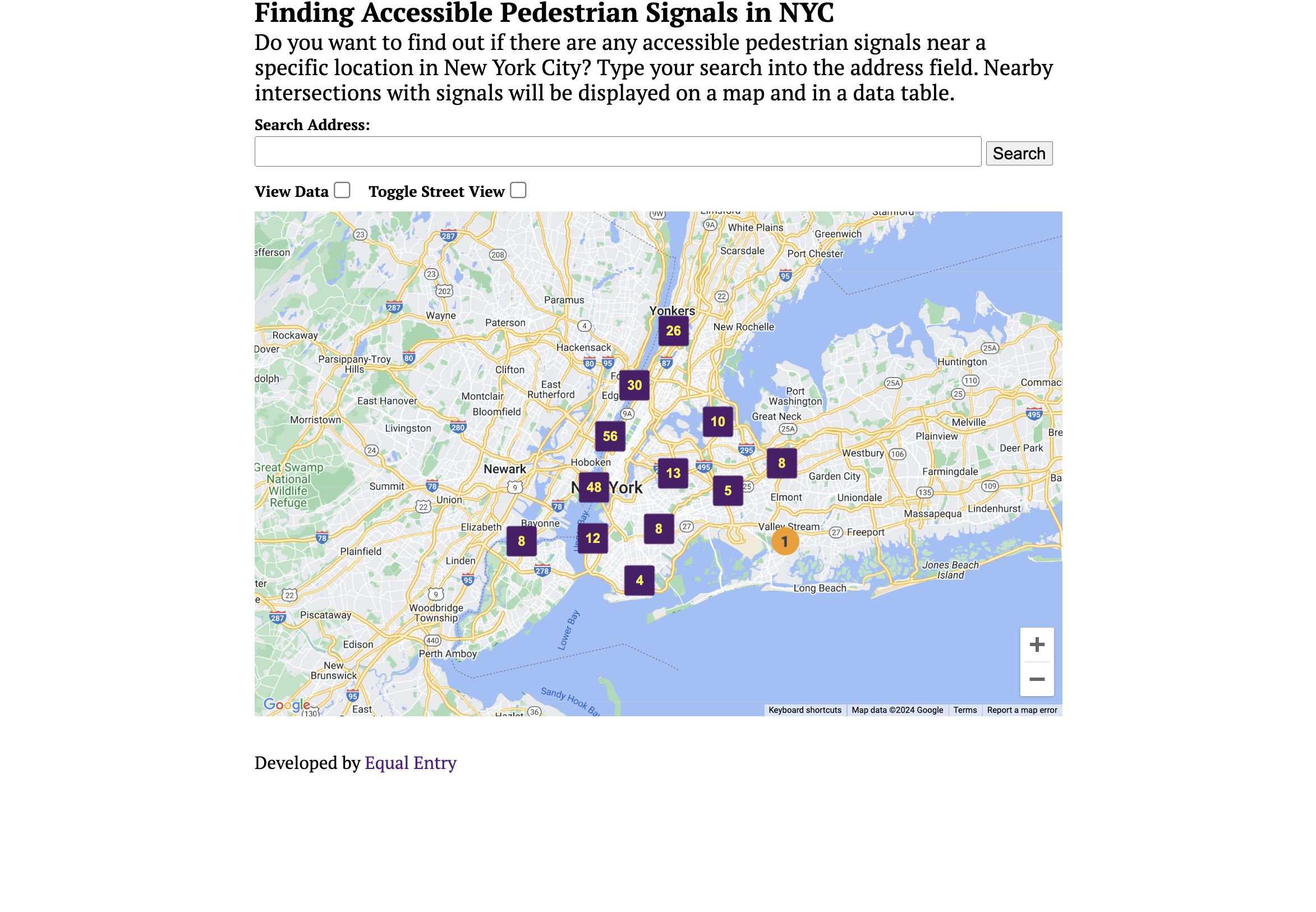 A map of New York with some pins with numbers on each