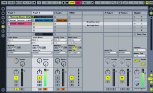 Screenshot of Ableton UI showing clips, sliders, and dials