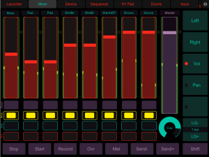 TouchOSC Mixer UI displayed on iPad screen