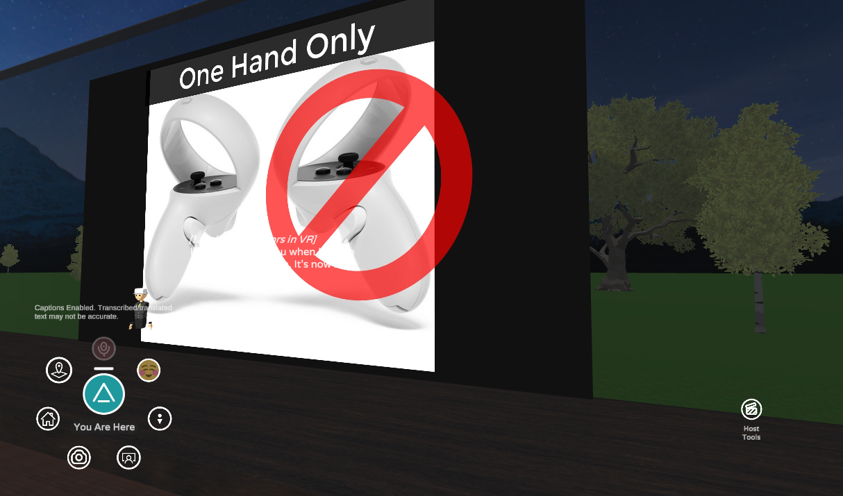 Slide that's mainly white shows on the screen with an avatar in front and white captions are barely visible as they blend with the white slide