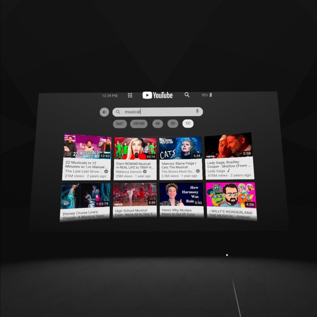 YouTube search in VR has a CC filter for captions