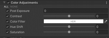 Editor interface with all color adjustment options selected