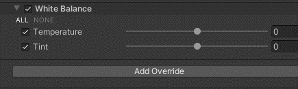 Editor interface white balance, temperature, and tint selected