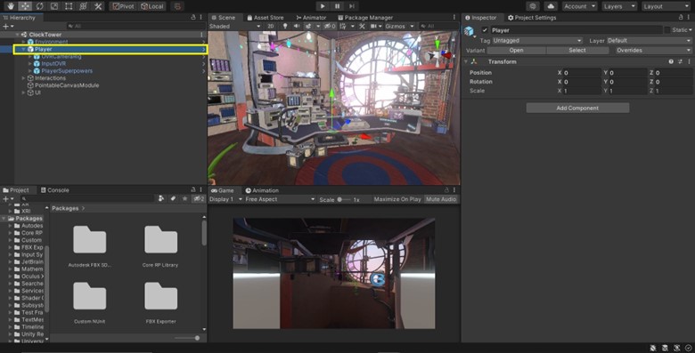 Screenshot of the Unity Editor showing the first step to select Player gameobject.